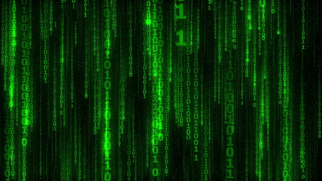 cyberspace with digital falling green lines, binary hanging chain, abstract animated background - seamless loop