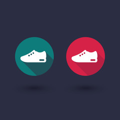 Running shoe icon, trainers, sneakers round flat icon in red and green, vector illustration