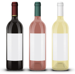 Bouteille de vin rouge rosé et blanc 01