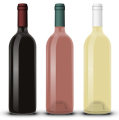 Bouteille de vin rouge rosé et blanc 02