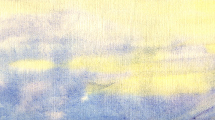 watercolor background, yellow, blue, sky, clouds