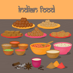 Vedic Indian cuisine, set of vegetarian healthy food