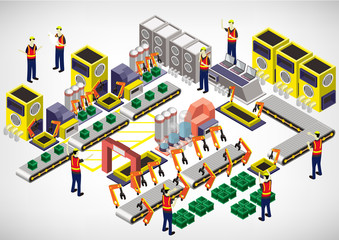 illustration of info graphic factory equipment concept in isometric 3D graphic
