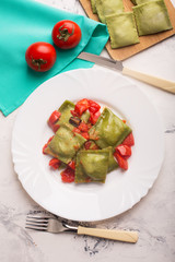 Green Italian ravioli