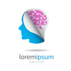 Logo with paper human head and tech brain