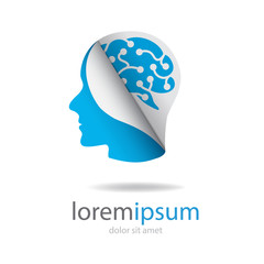 Logo with paper human head and tech brain