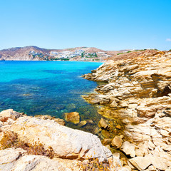 in greece the mykonos island rock sea and beach blue   sky