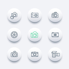 camera, photography line icons, dslr, aperture, round modern icons set, vector illustration