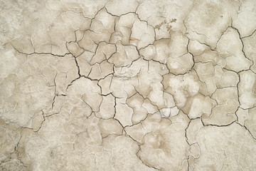 A top down shot of a dry lake bottom full of texture.The cracks form a distinctive lightning like...