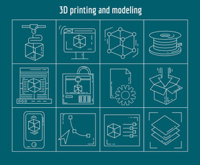 Printing and modeling Vector set of linear icons