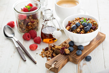 Homemade granola with berries for breakfast