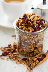 Homemade granola in a glass jar