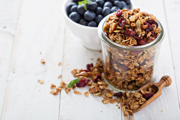 Homemade granola in a glass jar
