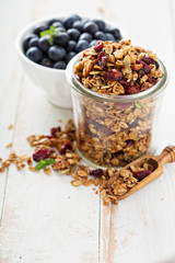 Homemade granola in a glass jar