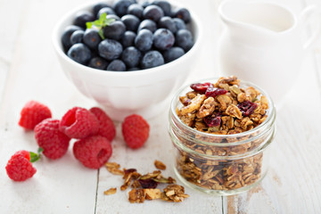 Homemade granola in a glass jar