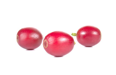 Fresh coffee beans,Fresh red beans on white background.