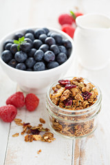 Homemade granola in a glass jar