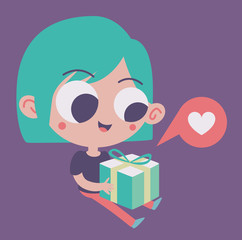 Cute Girl in Love Holding a Present