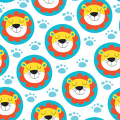 seamless lion and paw pattern vector illustration