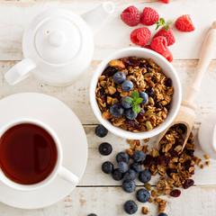 Homemade granola with berries for breakfast