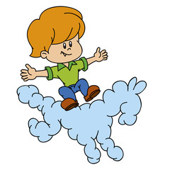 Мальчик летит на облаке