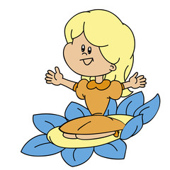 Девочка сидит на цветке