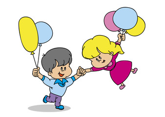 Мальчик и девочка играют с воздушными шарами