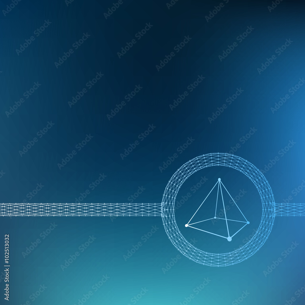 Poster mesh polygonal background. scope of lines and dots. triangle of the lines connected to points. molec
