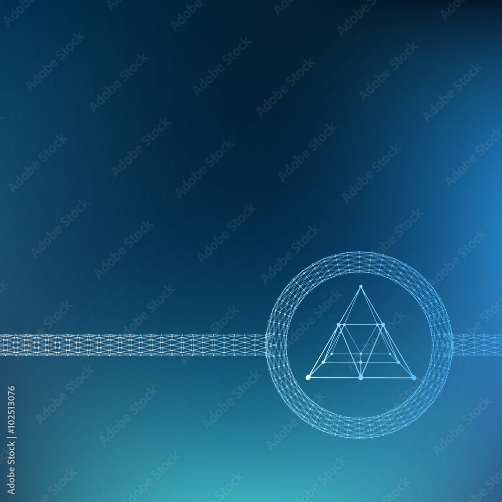 Poster mesh polygonal background. scope of lines and dots. triangle of the lines connected to points. molec