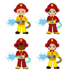 Cartoon illustration of a firefighter boy.Vector Illustration isolated on white background