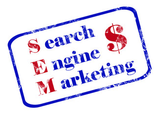 stamp word "Search engine marketing" in white background