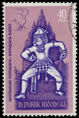 Stamp printed in Indonesia shows scene from Ramayana Ballet