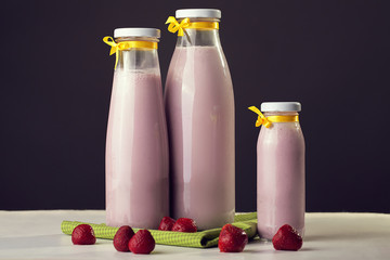 Milk and fruits. Yogurt from natural milk and strawberries. 