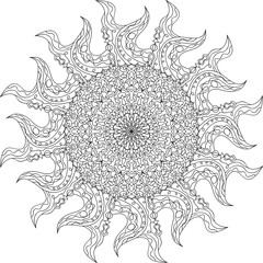 Mandala, Vorlage Malbuch für Erwachsene, Meditationshilfe, Sonne, Ethno