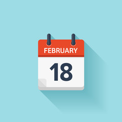 February 18. Vector flat daily calendar icon. Date and time, day, month. Holiday.