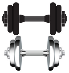 Dumbbell. Chrome and black icon.