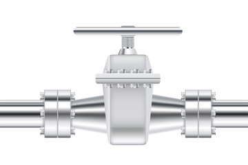 Metal chrome pipe with flange and valve.