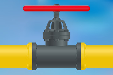 Yellow Gas pipe with  flange and valve.