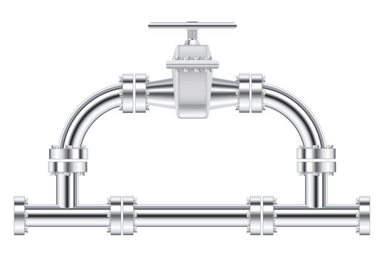 Metal chrome pipes with flange and water  valve.