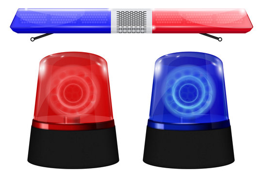 Police car sign. Emergency lights. Blue and red siren.