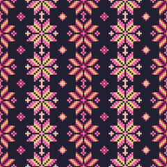 Fototapeta na wymiar Seamless vector background with colorful Norwegian snowflakes. Print. Repeating background. Cloth design, wallpaper.