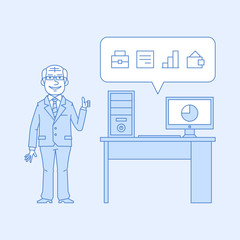 Elderly businessman holding thumbs up