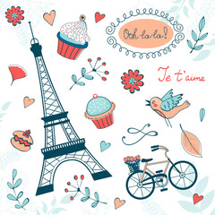 Beautiful collection of paris related graphic elements © olillia