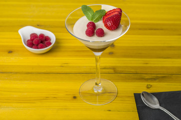 Panna cotta with strawberry mousse.