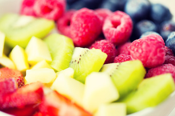 close up of fruits and berries in bowl
