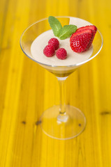 Panna cotta with strawberry mousse.