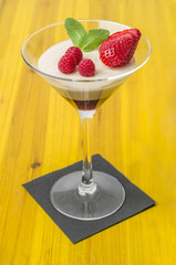 Panna cotta with strawberry mousse.