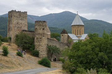 Fototapeta na wymiar Ananuri Castle, a medieval castle and church complex on the Ara