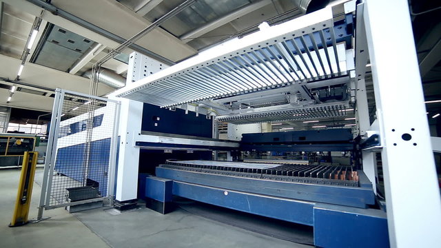 Metal bending machine on a modern industrial factory. HD.
