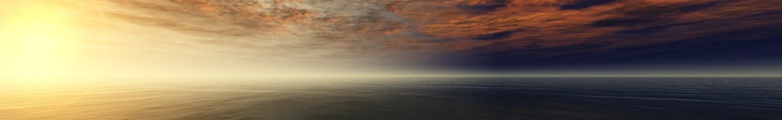 Fototapeten panorama of sea sunset, the view of the ocean sunrise, sunset at sea, tropical sunset. © ustas